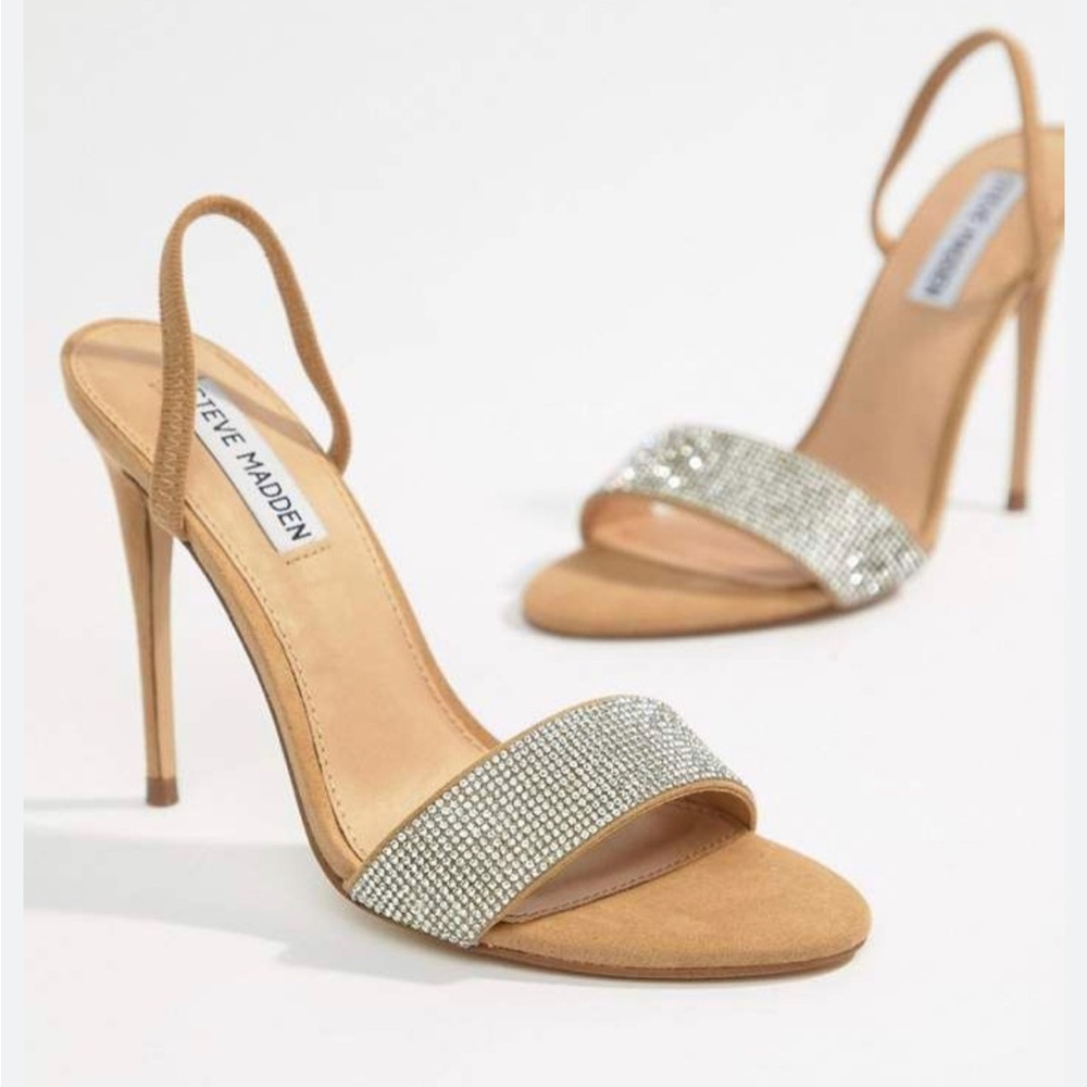 NWT Steve Madden Fierce Rhinestone beige Sandal heels size 7.5